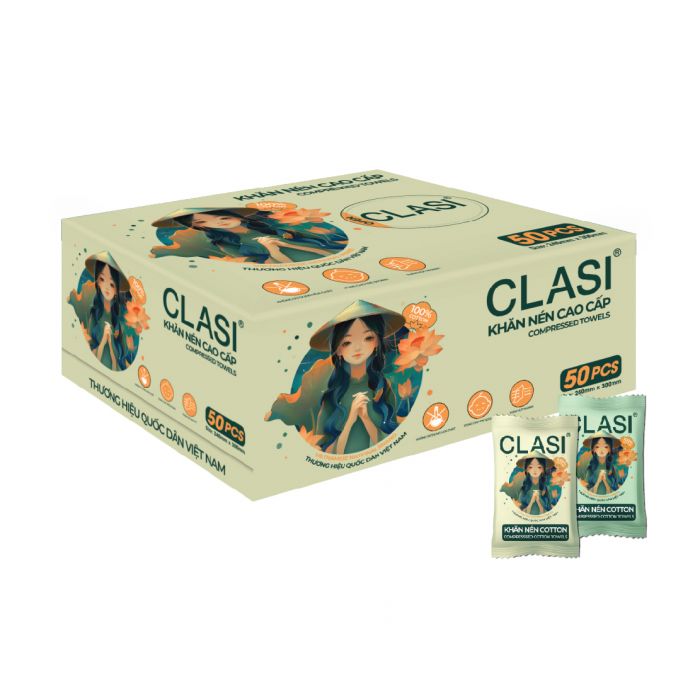 Hộp khăn nén clasi cao cấp 50 cái/hộp (24cmx30cm)