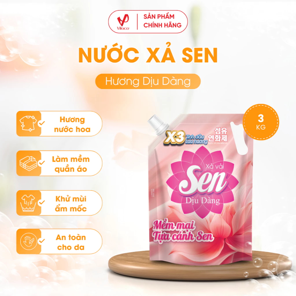 Nước xả làm mềm vải túi Sen Dịu Dàng 3kg