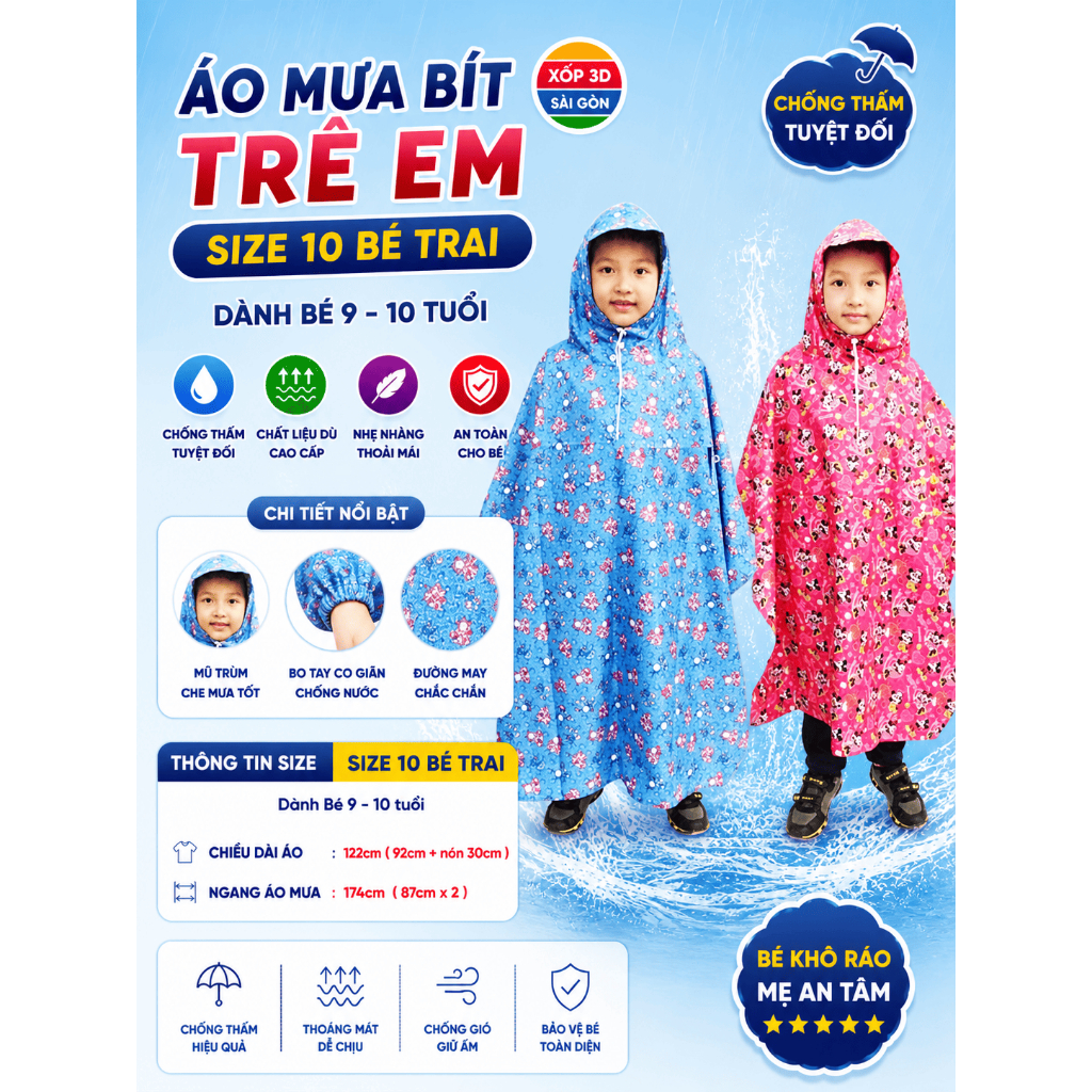 Áo mưa trẻ em size 10 1