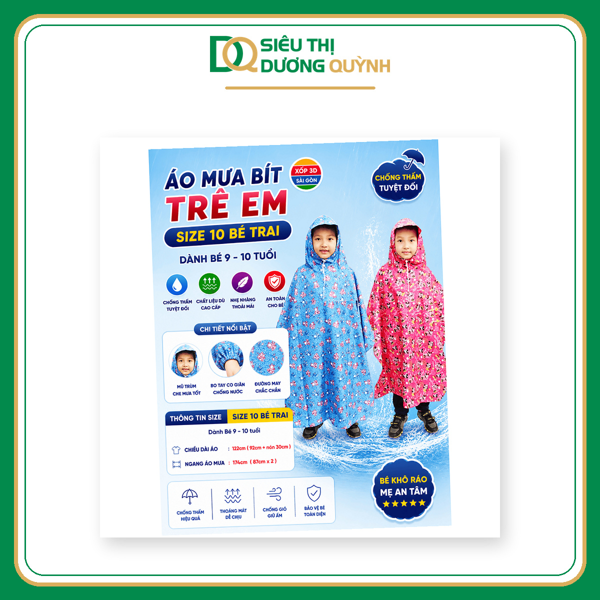 Áo mưa trẻ em size 10