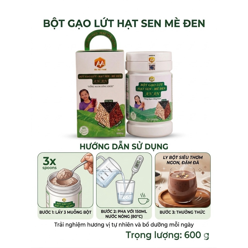 Bột gạo lứt hạt sen mè đen An An 600g 1
