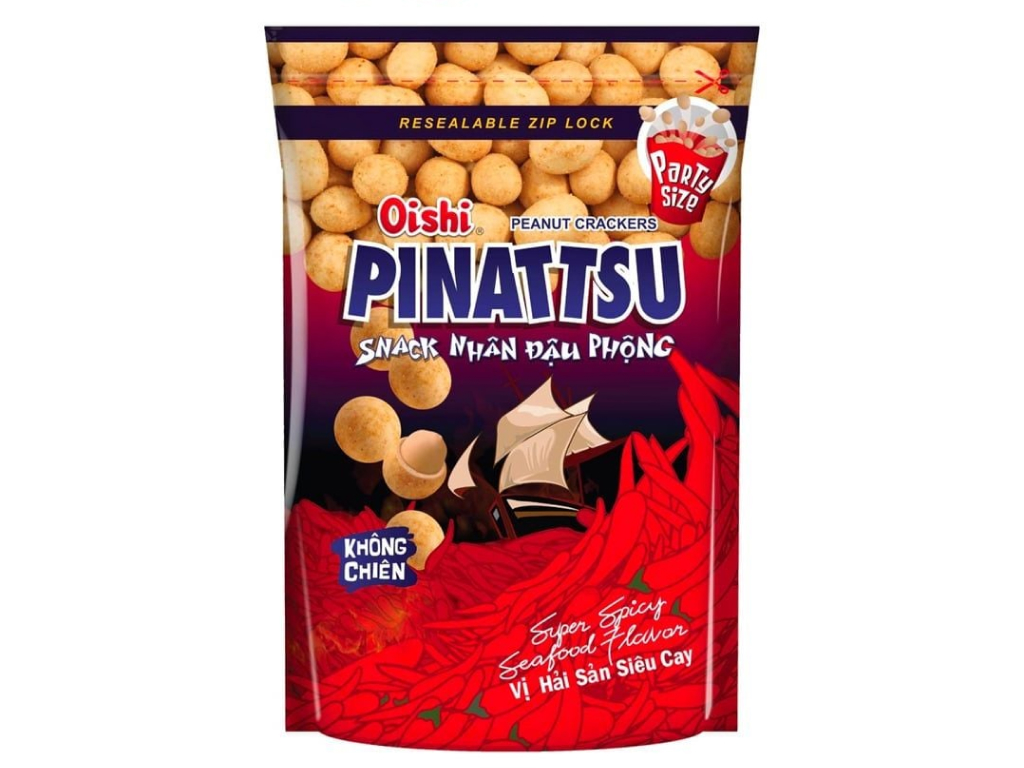 Snack đậu phộng Oishi Pinattsu vị hải sản siêu cay 1