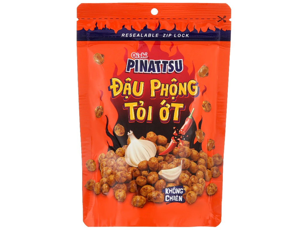 Snack đậu phộng Oishi Pinattsu vị tỏi ớt 1