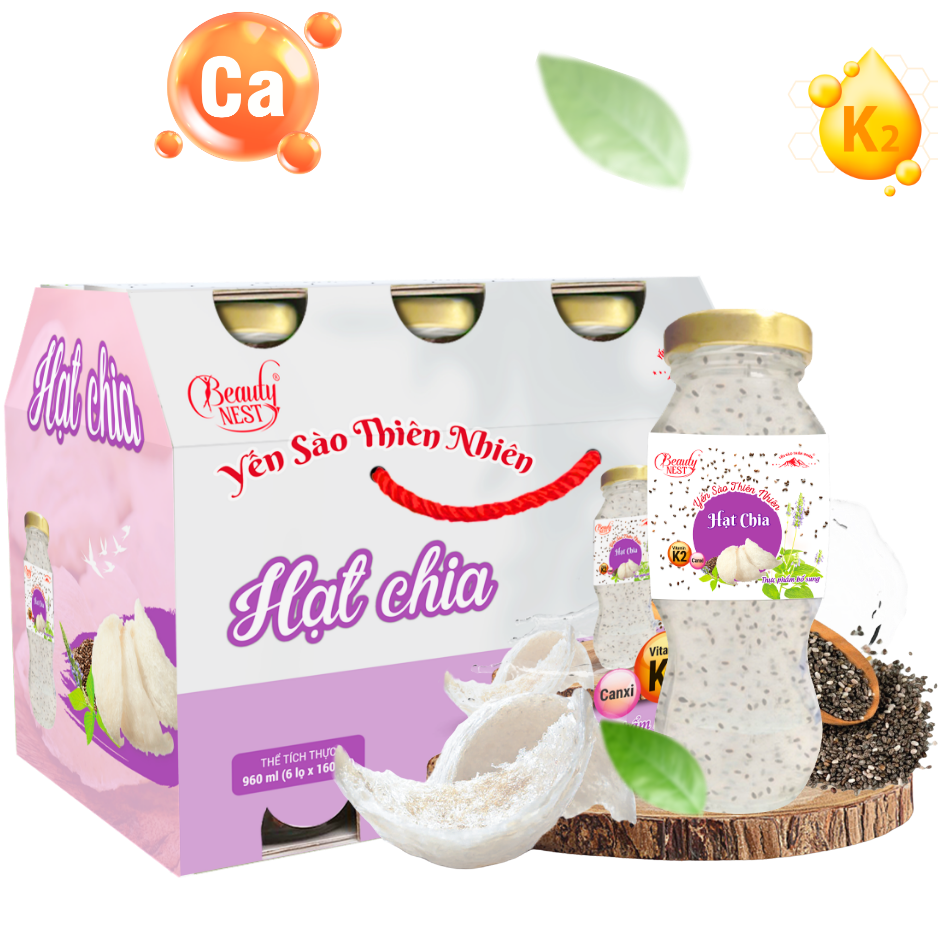 Beauty Nest – Yến sào thiên nhiên hạt chia – Khay 6 lọ x 160ml