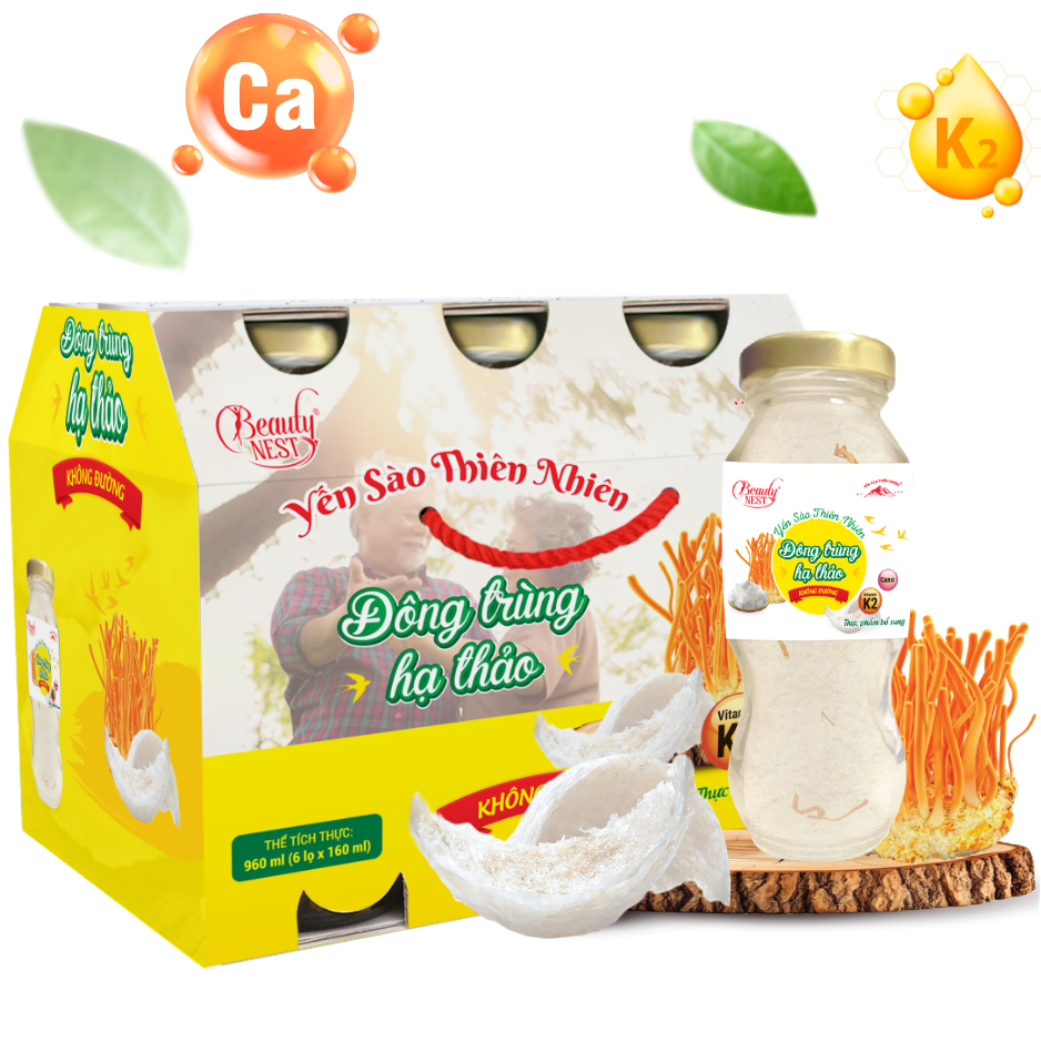 Beauty Nest – Yến sào đông trùng hạ thảo không đường – Khay 6 lọ x 160ml