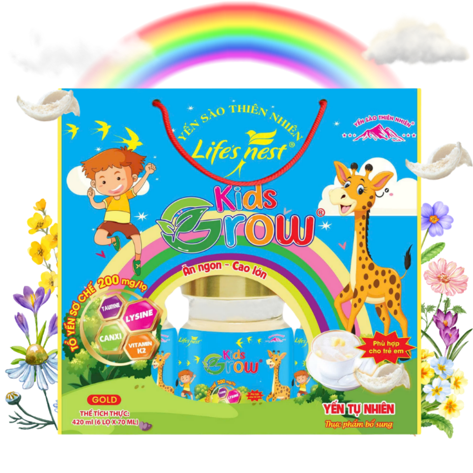 Yến sào Kids Grow vị yến tự nhiên, hộp 6 hũ x 70ml