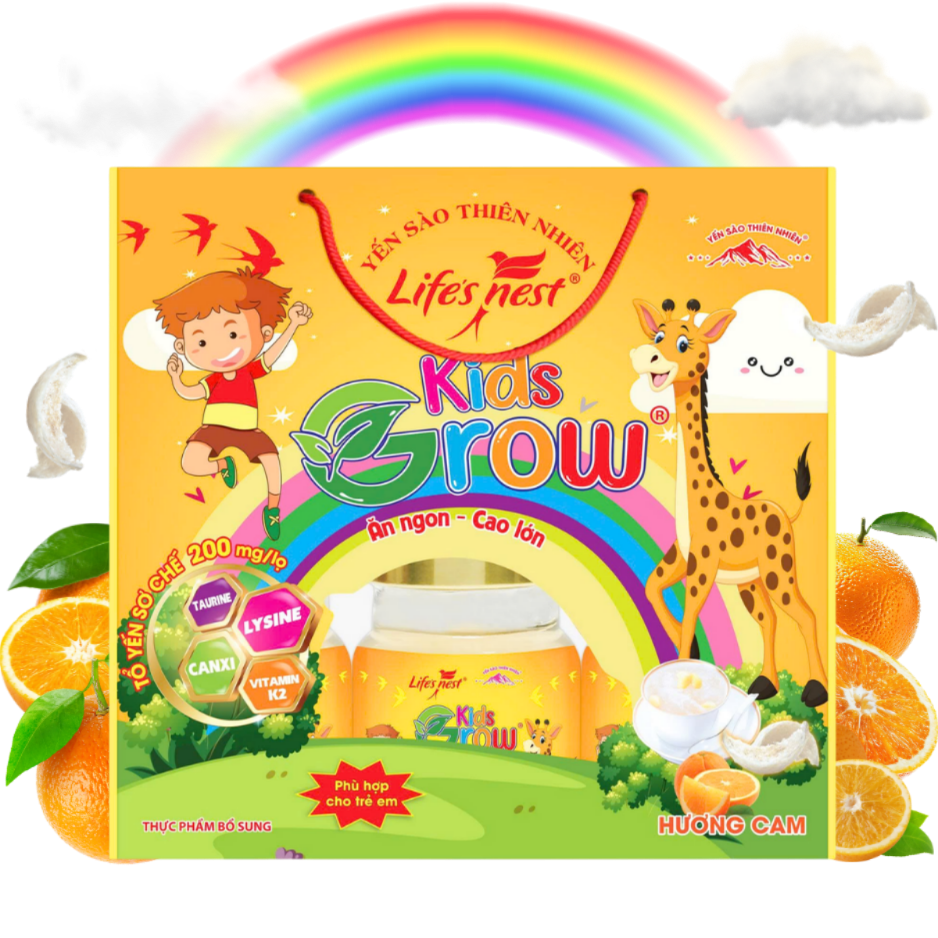 Yến sào Kids Grow hương cam, hộp 6 hũ x 70ml