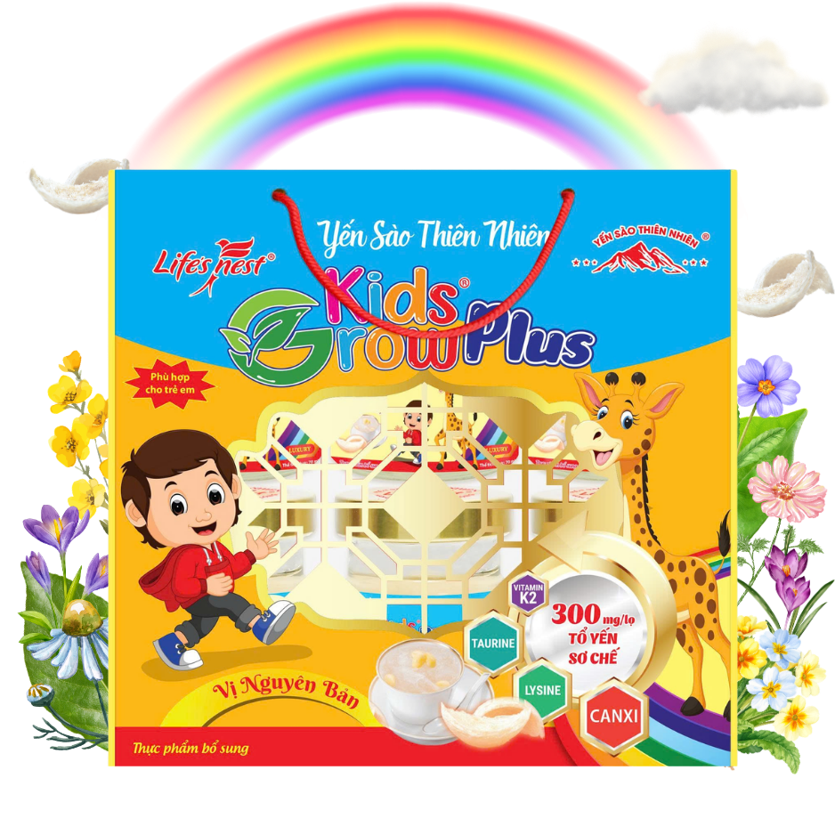 Yến sào Kids Grow Plus vị nguyên bản, hộp 6 hũ x 70ml