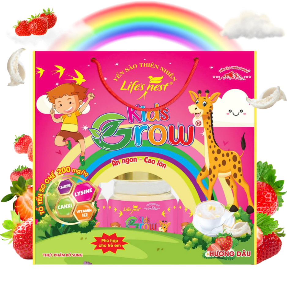 Yến sào Kids Grow hương dâu, hộp 6 hũ x 70ml
