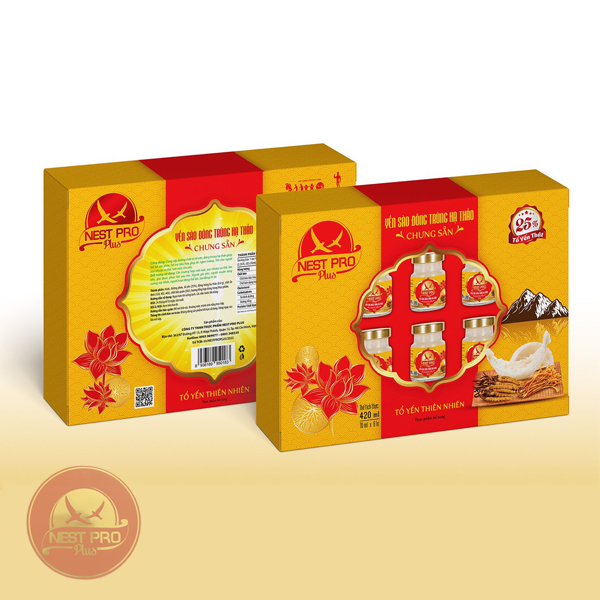 Hộp yến sào đông trùng hạ thảo chưng sẵn 25% tổ yến thật – 6 lọ x 70ml