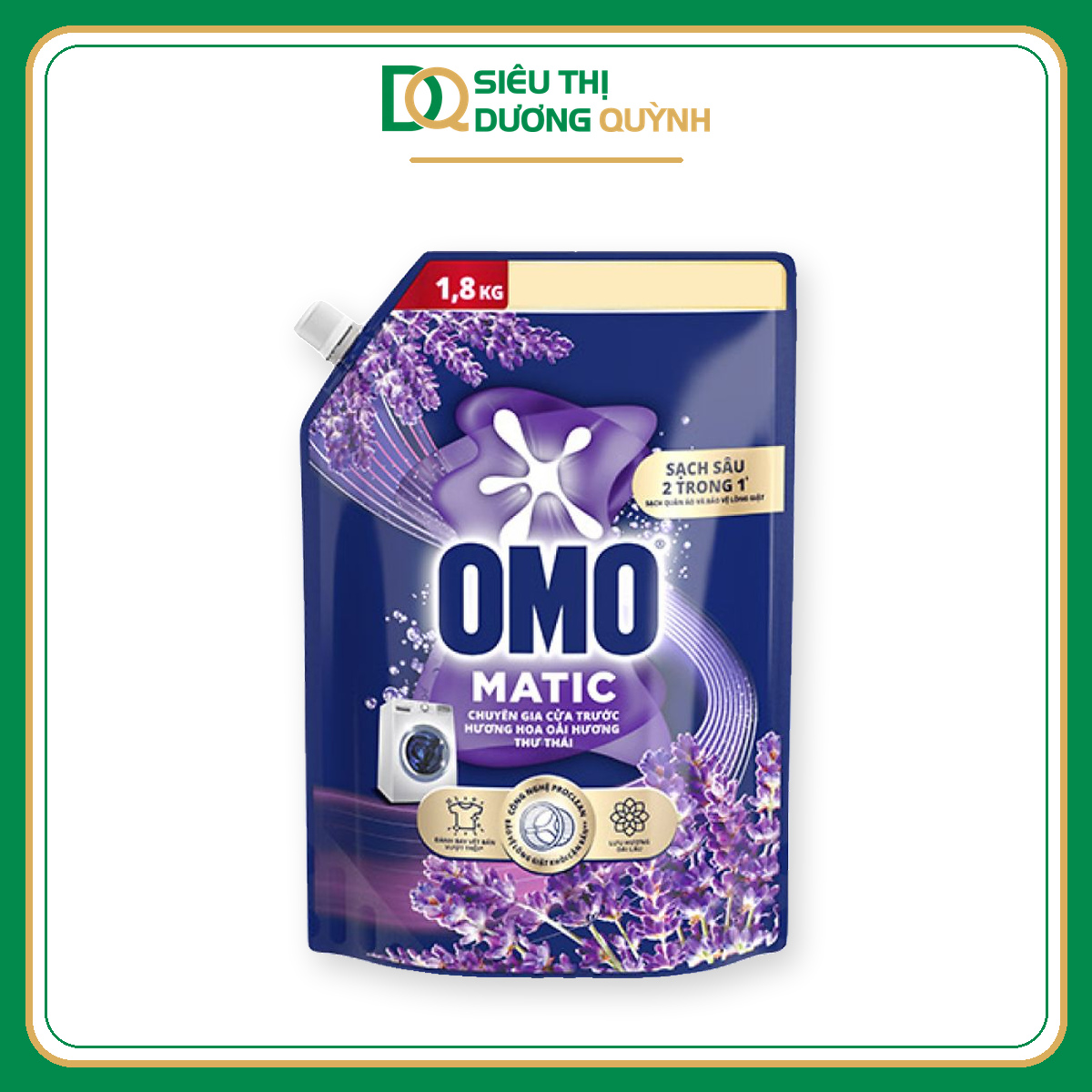 Nước giặt Omo máy giặt cửa trước hương hoa oải hương thư thái 1.8kg