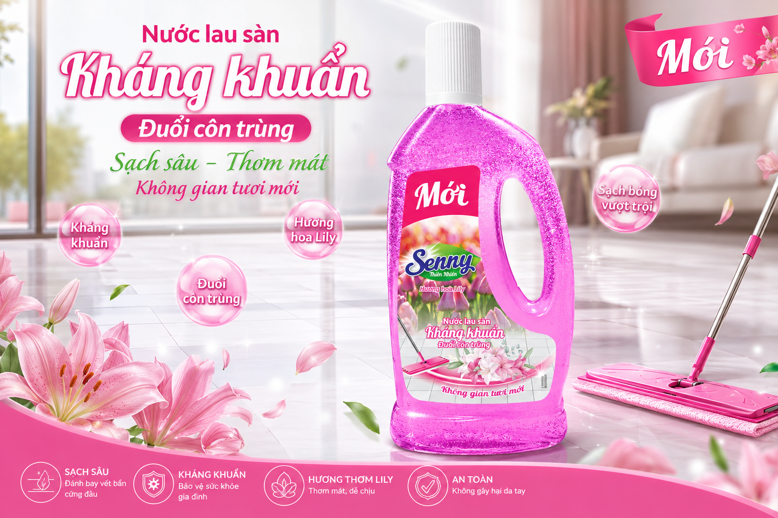 Nước lau sàn hương hoa Lily Senny 990ml 1
