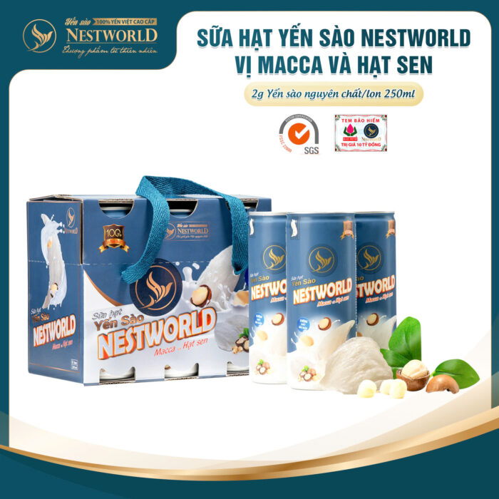 Sữa hạt yến sào Nestworld macca hạt sen 250ml x 6 lon
