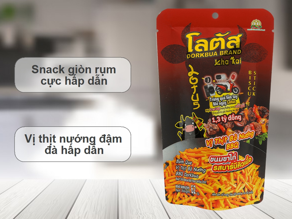 Snack que Dorkbua vị bò BBQ 62g 1