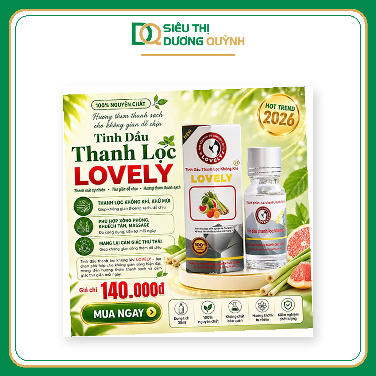 Tinh dầu Lovely thanh lọc không khí 6 trong 1 30ml